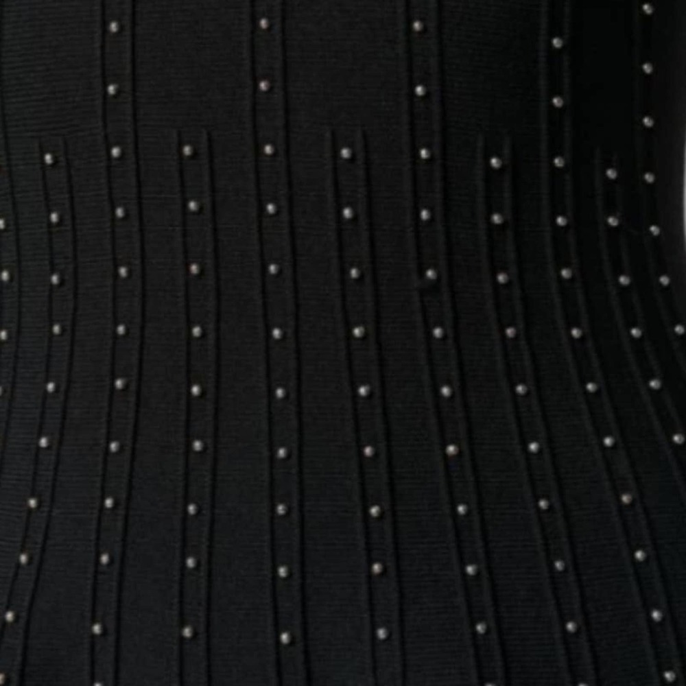 Sandro Paris Vaness Black Silver Beaded Ribbed Knitted Fit & Flare Dress S New - Picture 9 of 13